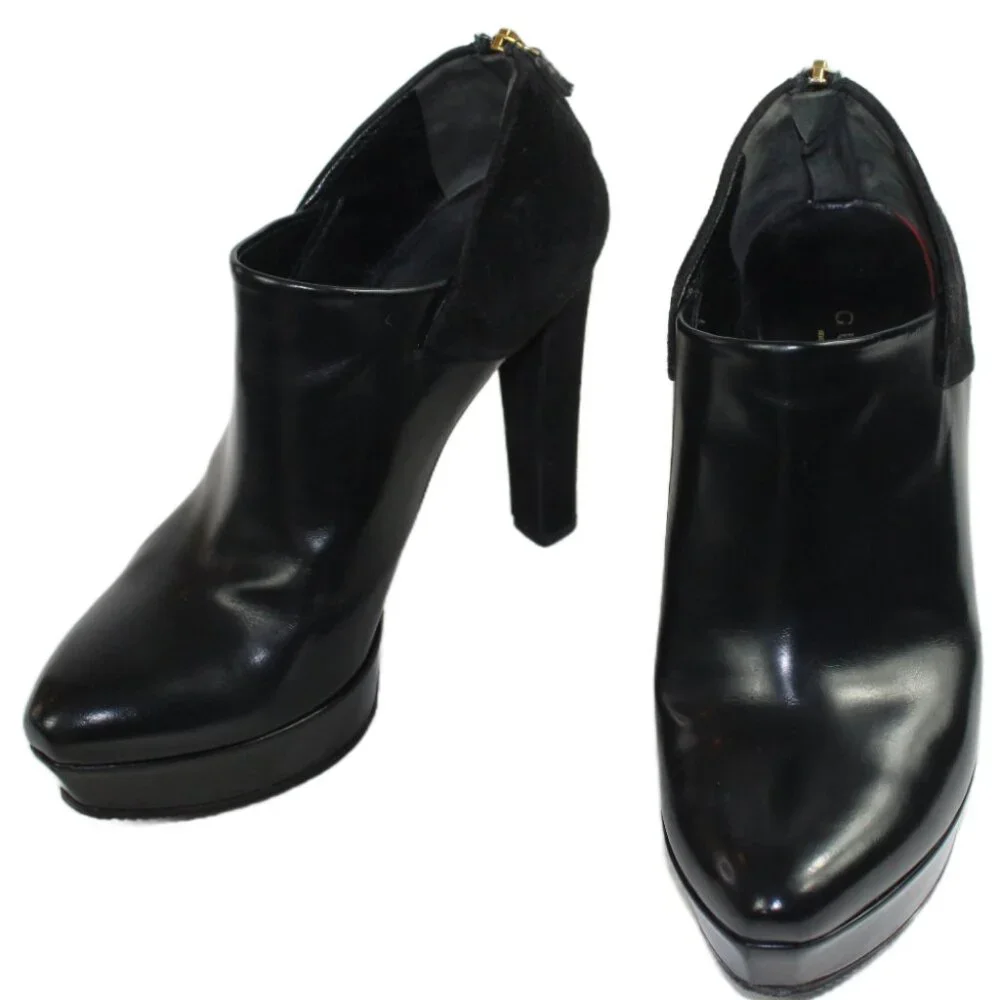 Gucci Black Leather Suede Accent Platform Stiletto Ankle Boot, Size 36.5 - Picture 6 of 12